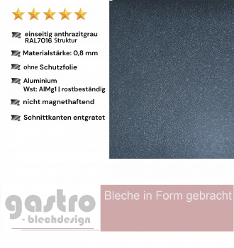 0,8mm Alublech grainy Struktur anthrazitgrau RAL7016